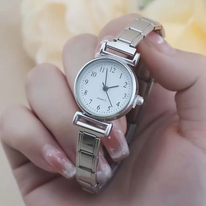 Classic Petite Round Watch with Numbered Dial — Customisable Italian Charm Watch Bracelet