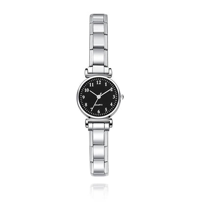 Classic Petite Round Watch with Numbered Dial — Customisable Italian Charm Watch Bracelet