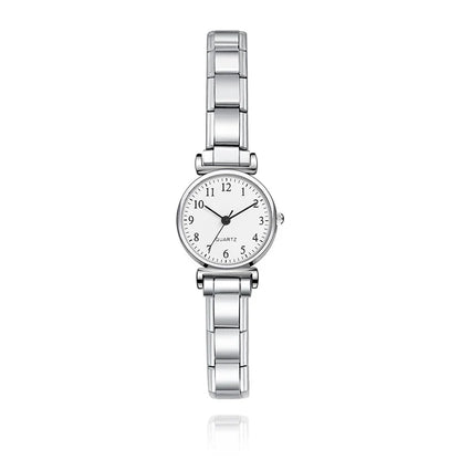Classic Petite Round Watch with Numbered Dial — Customisable Italian Charm Watch Bracelet