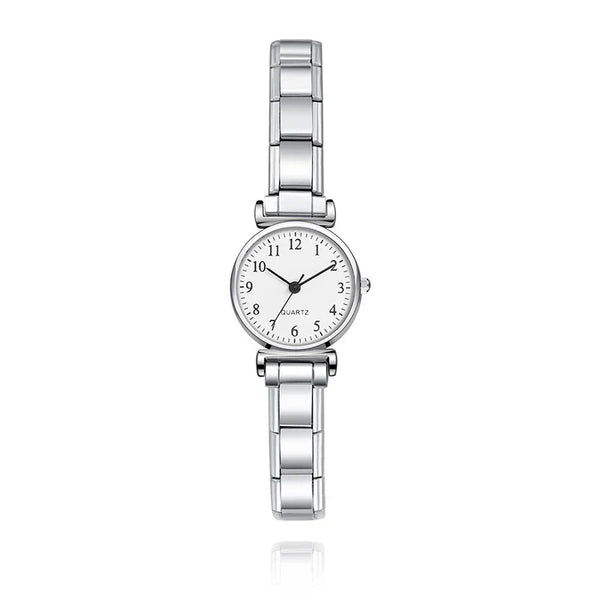 Classic Petite Round Watch with Numbered Dial — Customisable Italian Charm Watch Bracelet