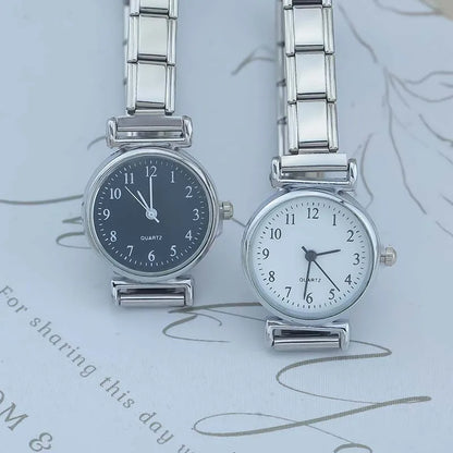 Classic Petite Round Watch with Numbered Dial — Customisable Italian Charm Watch Bracelet