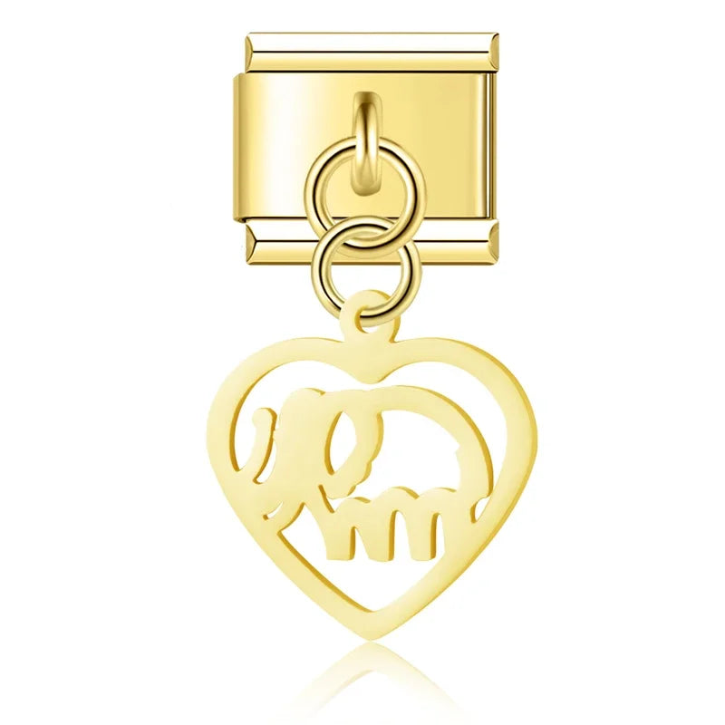 Heart-Framed Cutout Dangle Charm in Silver & Gold