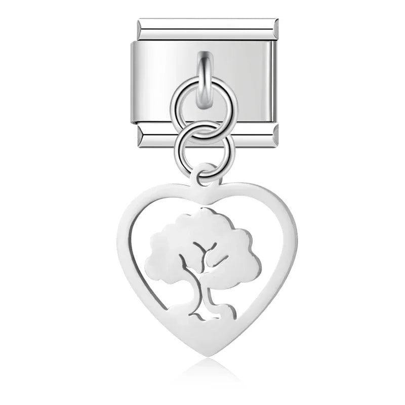 Heart-Framed Cutout Dangle Charm in Silver & Gold