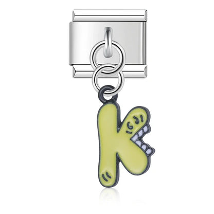 Playful Monster Alphabet Dangle Italian Charms A–Z — Colourful Kawaii Monster Letter Dangle Links