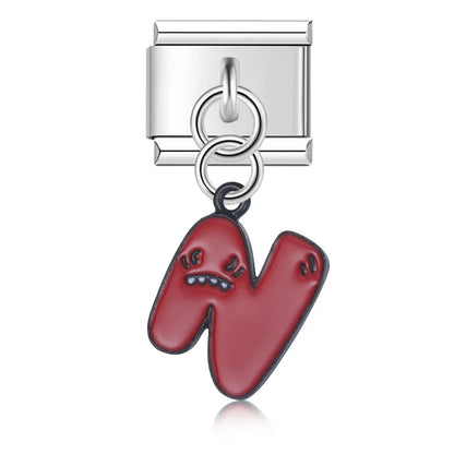 Playful Monster Alphabet Dangle Italian Charms A–Z — Colourful Kawaii Monster Letter Dangle Links