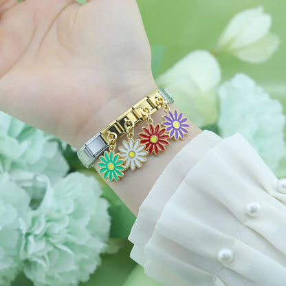 Enamel Daisy Chain Flower Dangle Charm