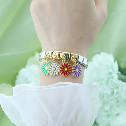 Enamel Daisy Chain Flower Dangle Charm