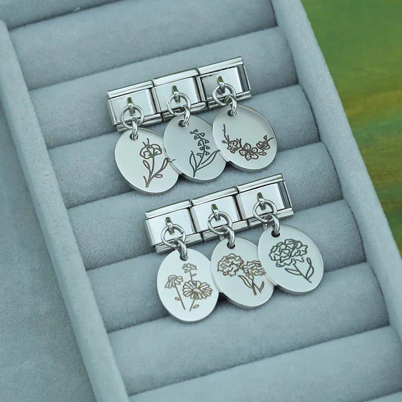 Ellipse Flower Italian Charms Links DJ008