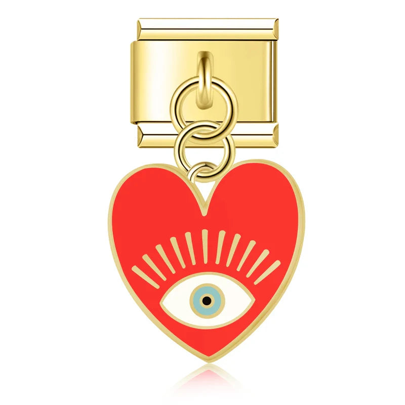 golden colorful heart eye charms
