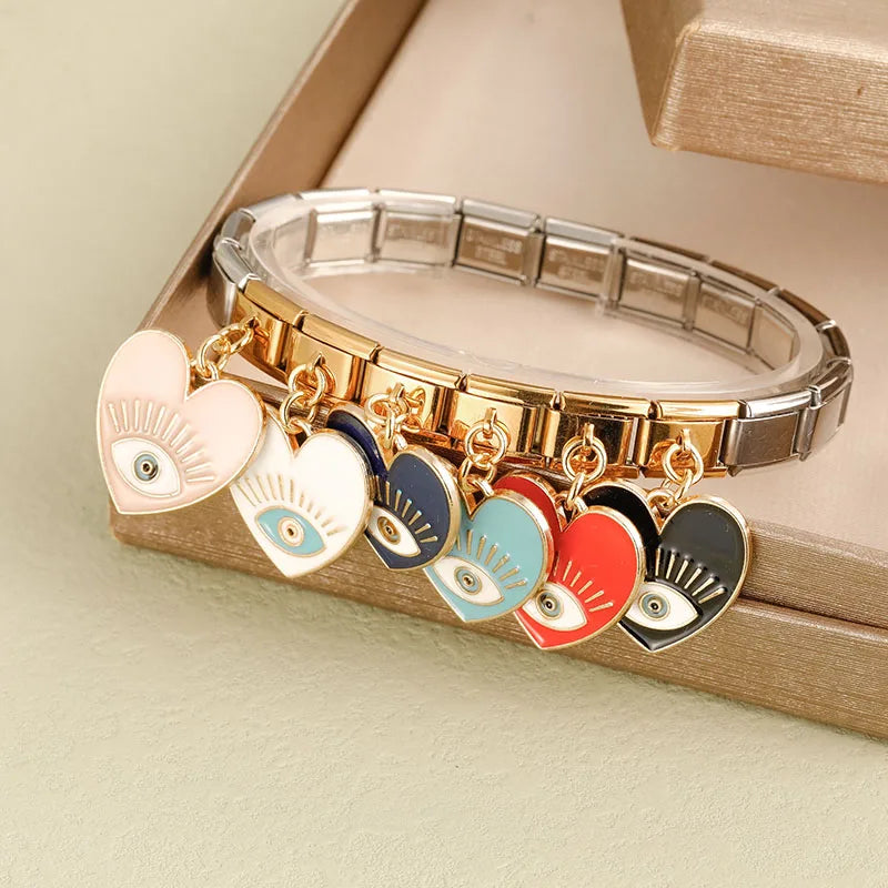 golden colorful heart eye charms