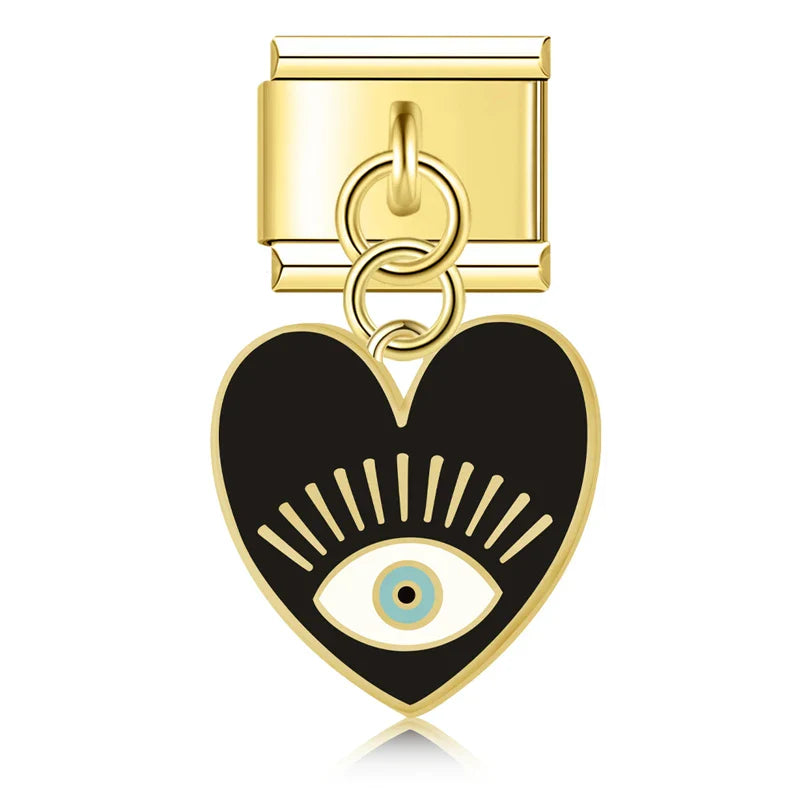 golden colorful heart eye charms