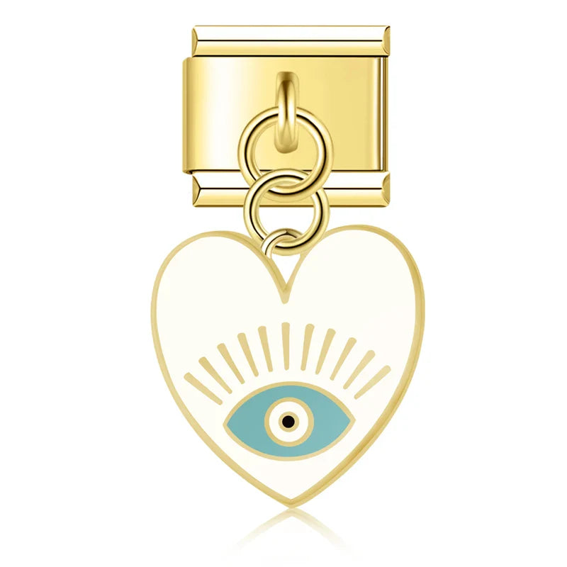 golden colorful heart eye charms
