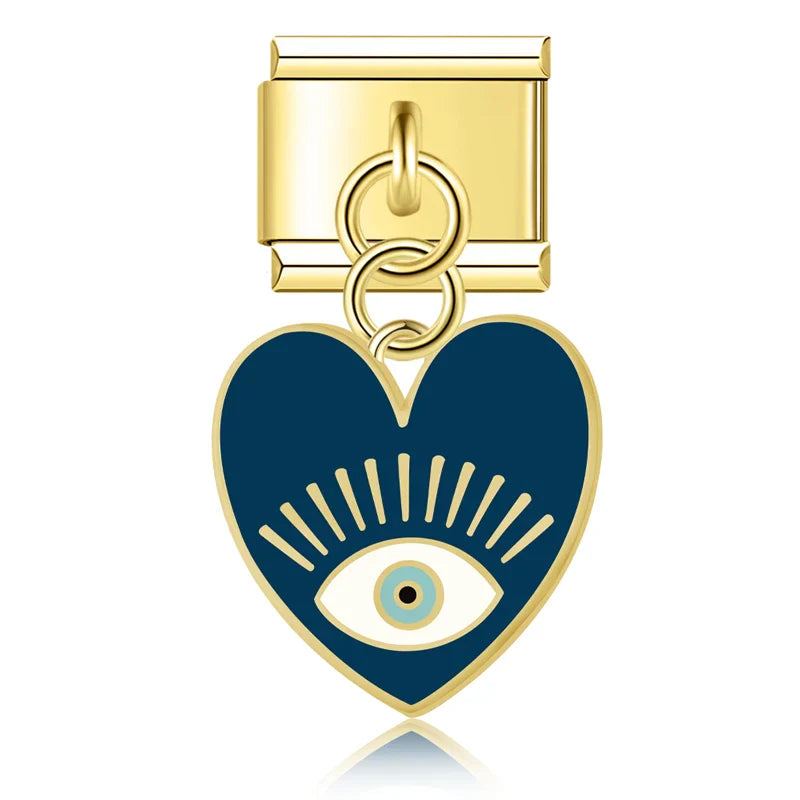 golden colorful heart eye charms