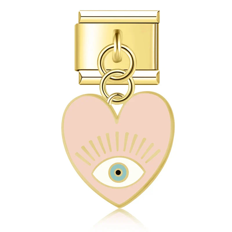 golden colorful heart eye charms