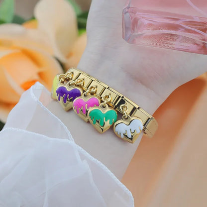 Romantic Drip Heart Dangle Italian Charm – Gold 9mm Bracelet Links in 10 Colours