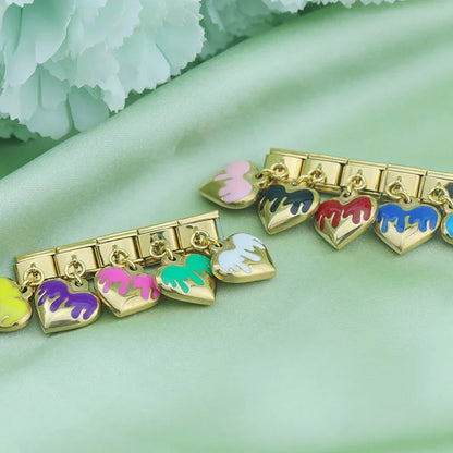Romantic Drip Heart Dangle Italian Charm – Gold 9mm Bracelet Links in 10 Colours