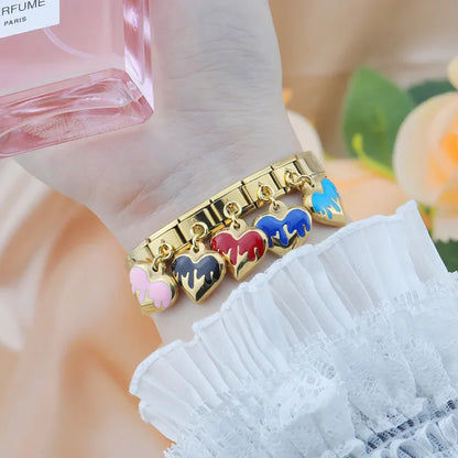 Romantic Drip Heart Dangle Italian Charm – Gold 9mm Bracelet Links in 10 Colours
