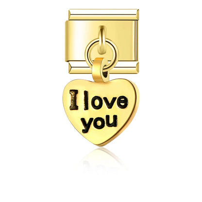 Crystal-Set Textured Heart Dangle Charms in Silver & Gold