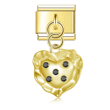 Crystal-Set Textured Heart Dangle Charms in Silver & Gold