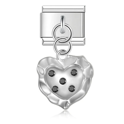 Crystal-Set Textured Heart Dangle Charms in Silver & Gold