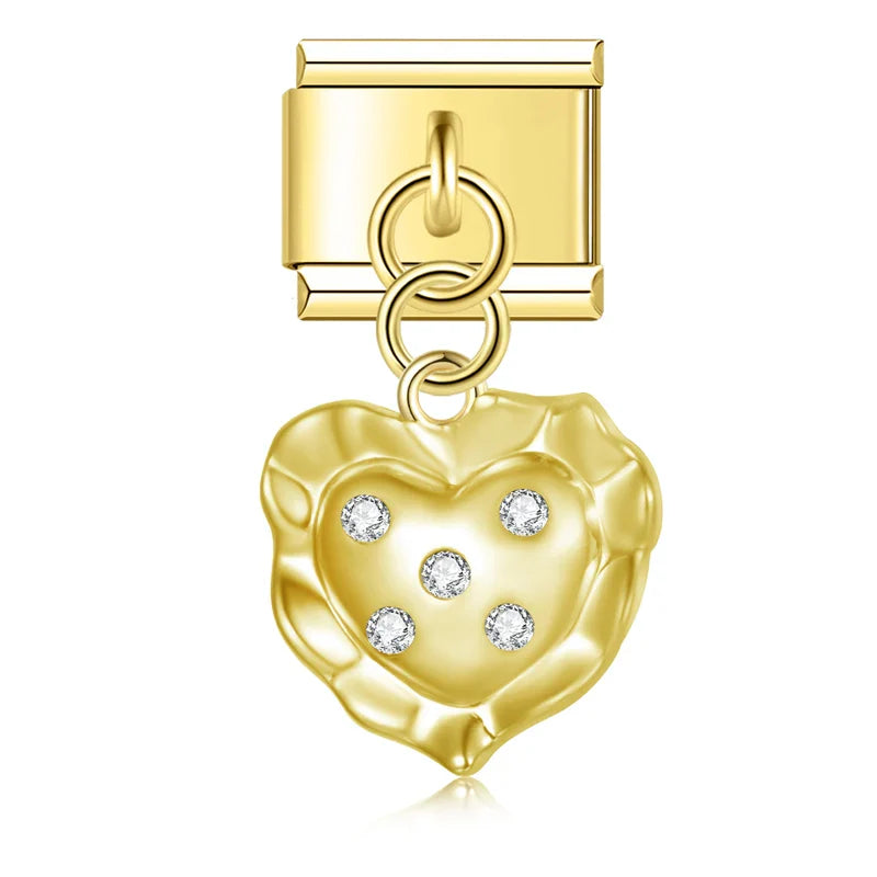 The Molten Heart Crystal Dangle Charm in Silver & Gold
