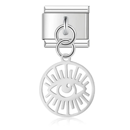 Hollow Round Eye, Leaf & Yin Yang Dangle Charm in Silver & Gold