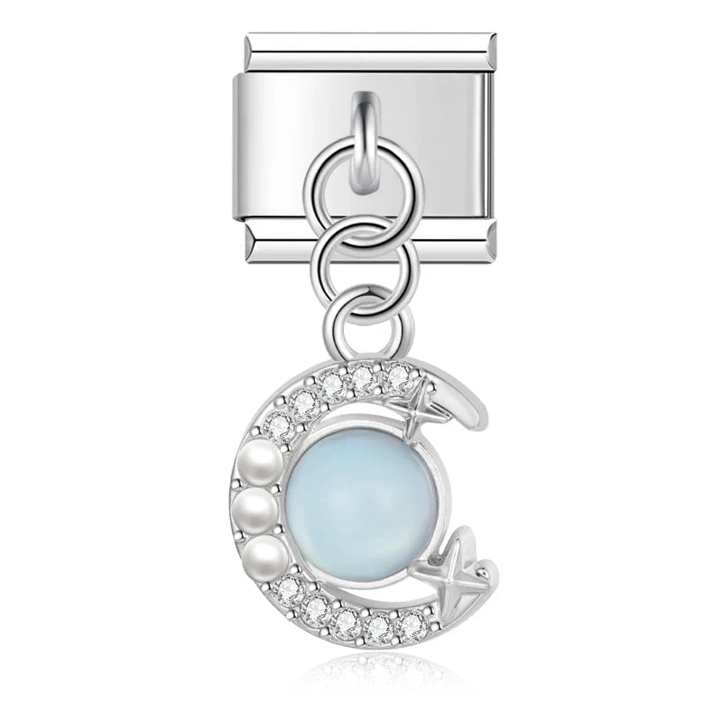 Moon Heart Monsters Shiny Silver Italian Charm