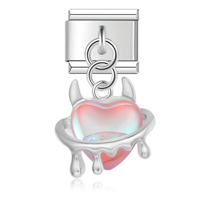 Moon Heart Monsters Shiny Silver Italian Charm