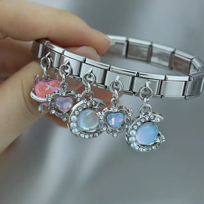 Moon Heart Monsters Shiny Silver Italian Charm
