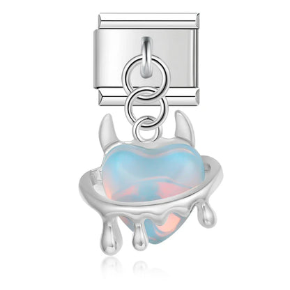 Moon Heart Monsters Shiny Silver Italian Charm