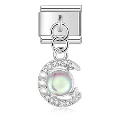 Moon Heart Monsters Shiny Silver Italian Charm