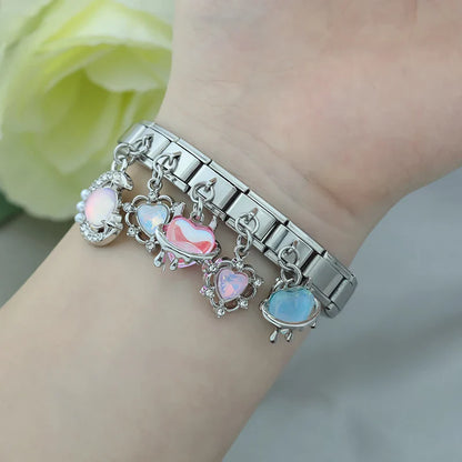 Moon Heart Monsters Shiny Silver Italian Charm