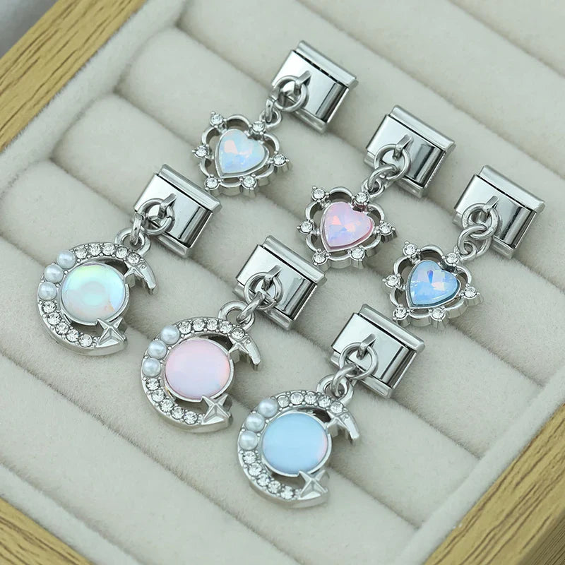 Moon Heart Monsters Shiny Silver Italian Charm