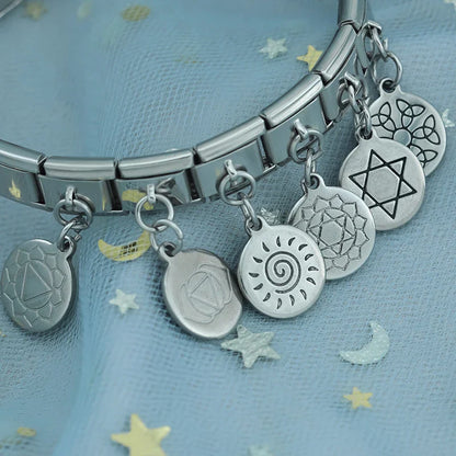 Round Silver Design Italian Charms – Classic Engraved 9mm Bracelet Links