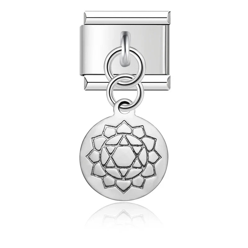 round silver designs charms