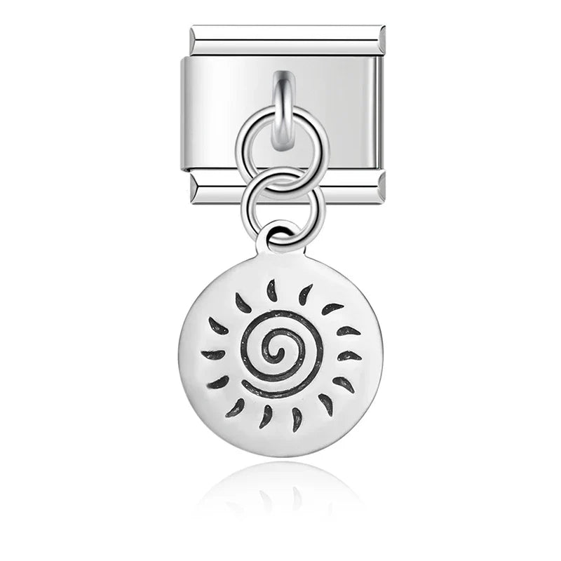 round silver designs charms