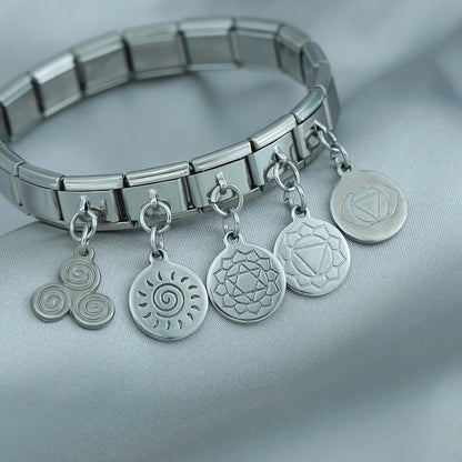 Round Silver Design Italian Charms – Classic Engraved 9mm Bracelet Links