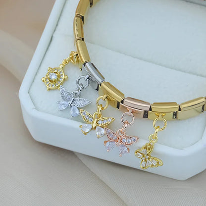 Tortoise & Butterfly Crystal Dangle Italian Charms — CZ Pavé Drop Pendant Links