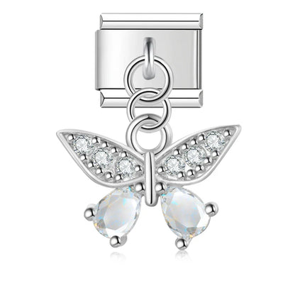 Tortoise & Butterfly Crystal Dangle Italian Charms — CZ Pavé Drop Pendant Links