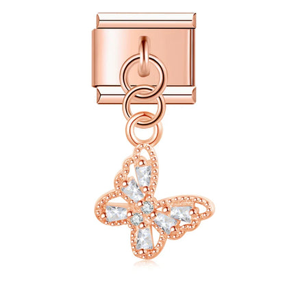 Tortoise & Butterfly Crystal Dangle Italian Charms — CZ Pavé Drop Pendant Links