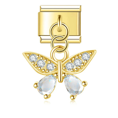 Tortoise & Butterfly Crystal Dangle Italian Charms — CZ Pavé Drop Pendant Links