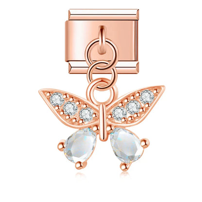 Tortoise & Butterfly Crystal Dangle Italian Charms — CZ Pavé Drop Pendant Links