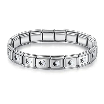 Silver & Black Italian Charm Bracelet — Two-Tone Stainless Steel Modular Bracelet