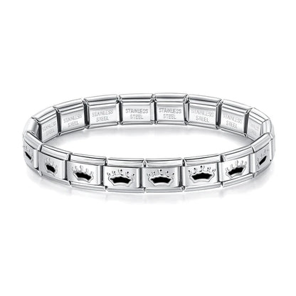 Silver & Black Italian Charm Bracelet — Two-Tone Stainless Steel Modular Bracelet