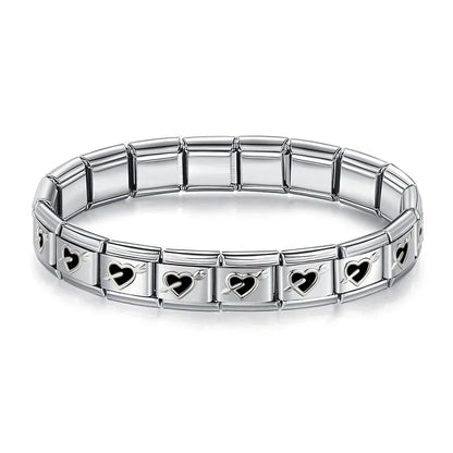 Silver & Black Italian Charm Bracelet — Two-Tone Stainless Steel Modular Bracelet