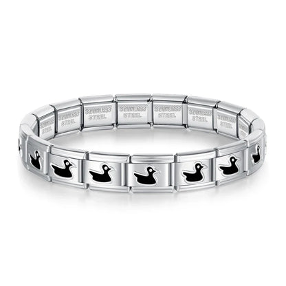 Silver & Black Italian Charm Bracelet — Two-Tone Stainless Steel Modular Bracelet
