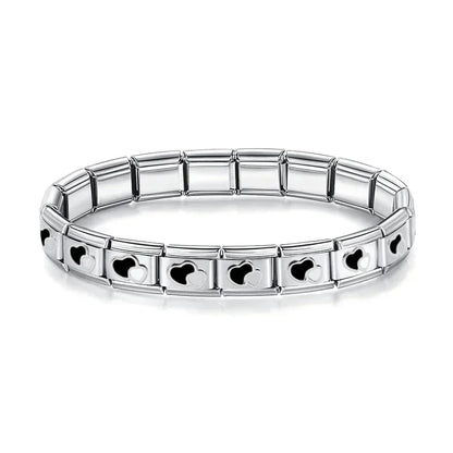 Silver & Black Italian Charm Bracelet — Two-Tone Stainless Steel Modular Bracelet