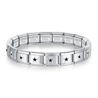 Silver & Black Italian Charm Bracelet — Two-Tone Stainless Steel Modular Bracelet
