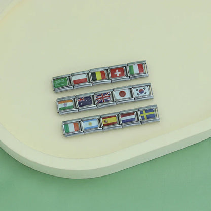 World National Flag Italian Charms — UK, Australia, India, Japan, Spain & More