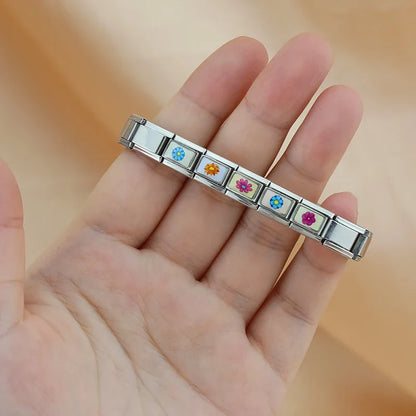 Colourful Spring Flower Italian Charms — Vivid Enamel Floral Bracelet Links in Multiple Colours